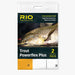 Packaging of RIO Products Trout Powerflex Plus fishing leader with a fish underwater illustration.
